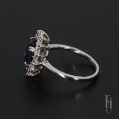 14k White Gold "Princess Diana" Diamond Halo Ring with Blue Sapphire - Size 5