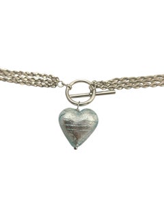 14K White Gold Puffy Heart Pendant Multi-Strand Rope Necklace #25150