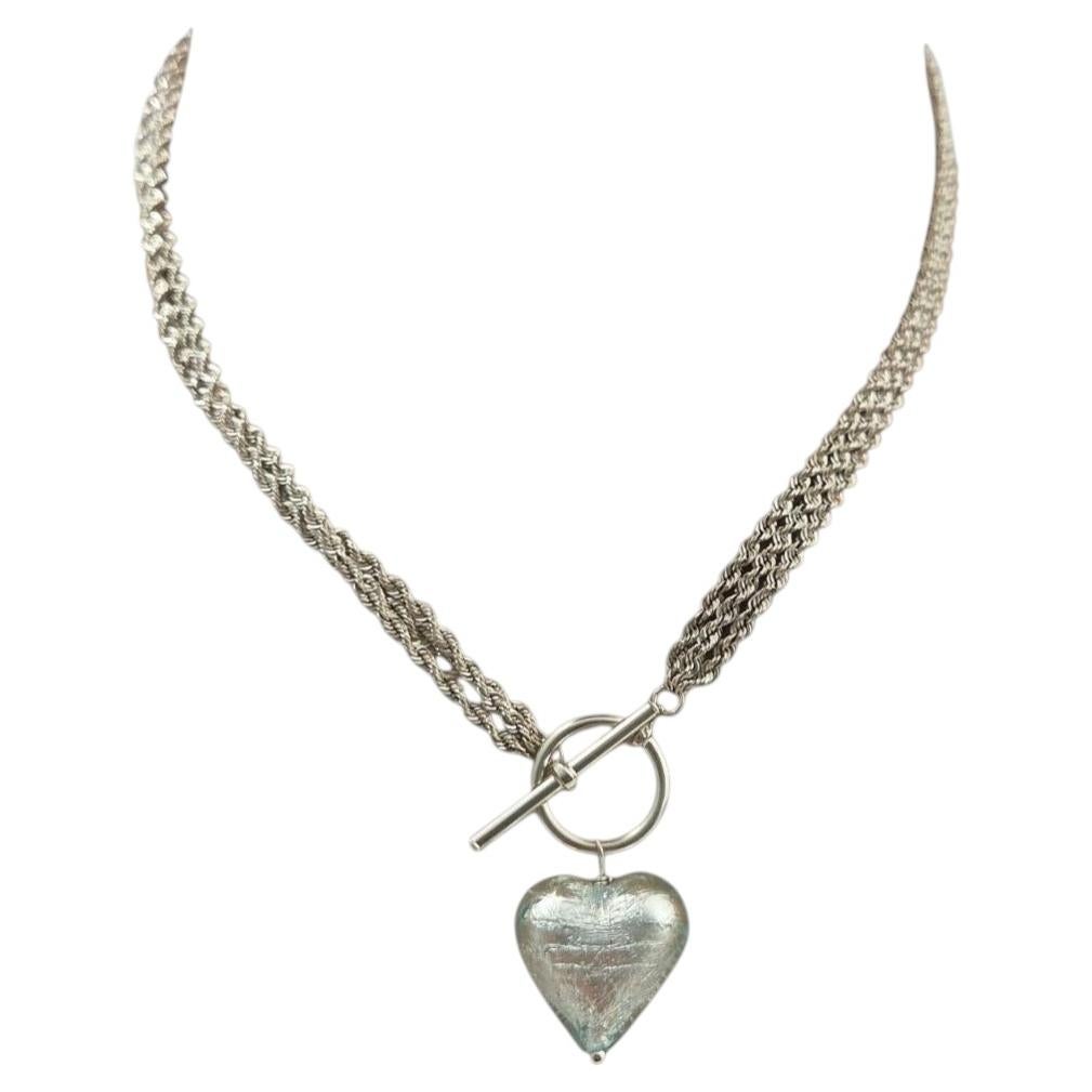 14K White Gold Puffy Heart Pendant Multi-Strand Rope Necklace #25150