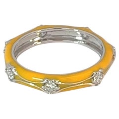 Anillo Oro Blanco 14K Esmalte Naranja y Diamantes