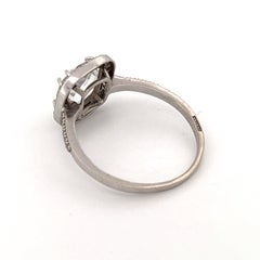 14K White Gold Checkerboard-Cut Quartz Halo Ring, Late 20th Century