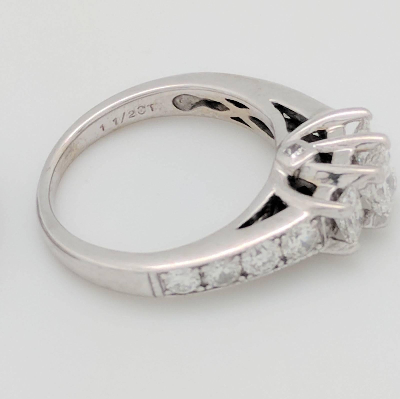 14 Karat White Gold Radiant Cut Three-Stone 2.15 Carat Diamond Engagement Ring For Sale 6