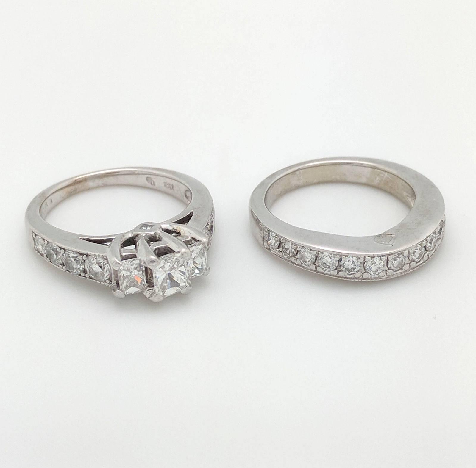 14 Karat White Gold Radiant Cut Three-Stone 2.15 Carat Diamond Engagement Ring For Sale 3