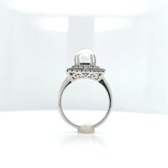 14K White Gold Rainbow Moonstone and Teal Sapphire Ring