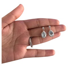 14k Weißgold Real VS Diamant und echte Aquamarin-Tropfen-Ohrringe mit Diamanten