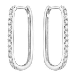 14K White Gold Rectangle Diamond Hoop Earrings