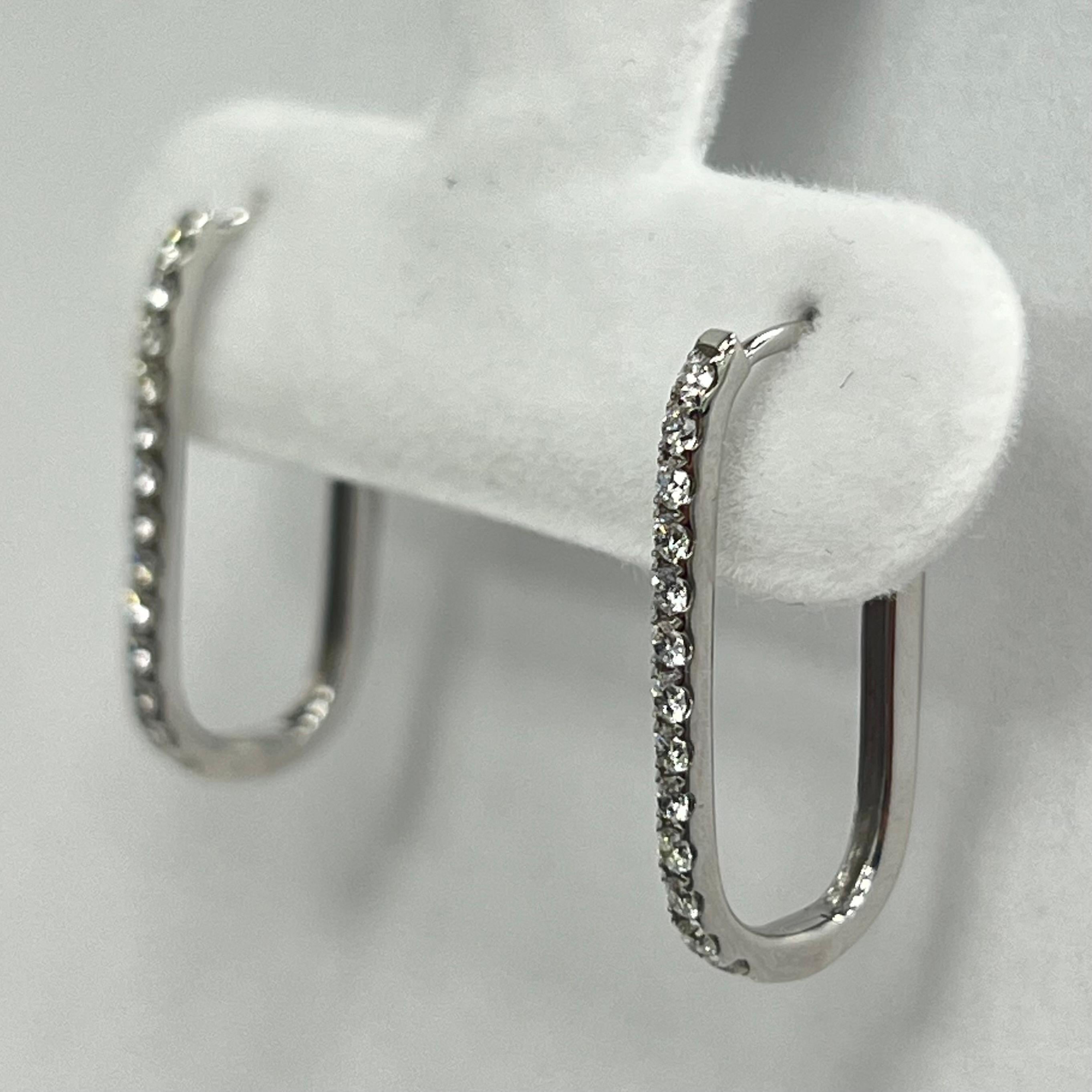 Brilliant Cut 14K White Gold Rectangle Diamond Hoop Earrings For Sale
