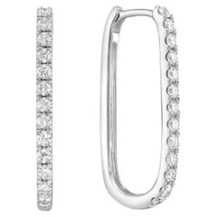 14K White Gold Rectangle Diamond Hoop Earrings