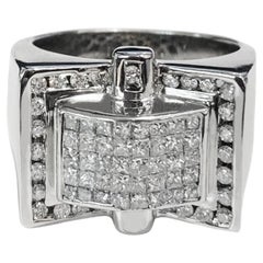 14k White Gold Rectangle Ring with Diamonds, Custom Made