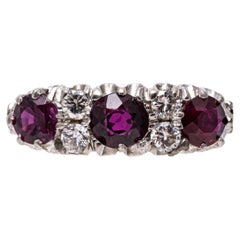 14k White Gold Vintage Style Alternating Ruby and Diamond Band Ring
