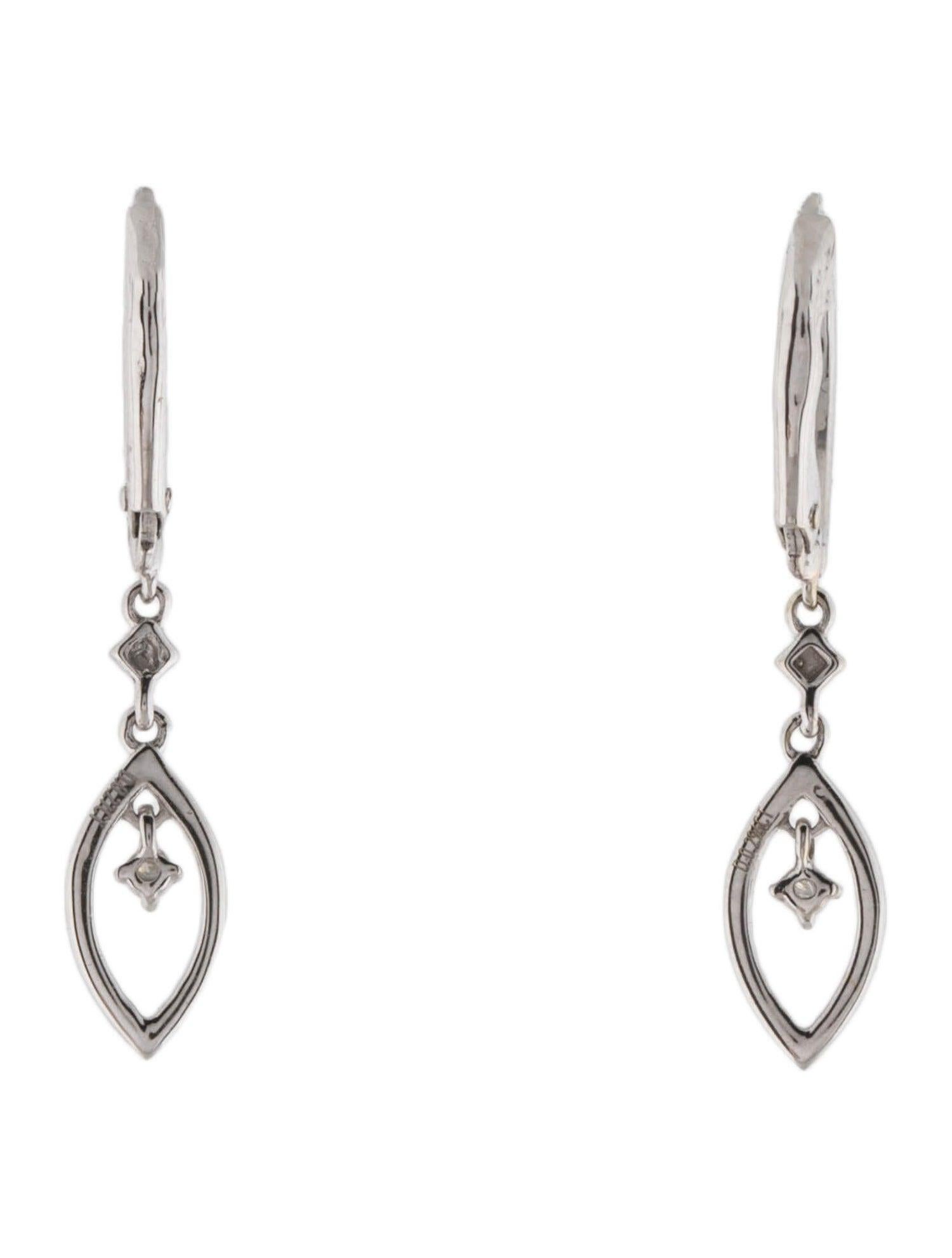 Round Cut 14K White Gold Rhodium-Plated Diamond Drop Earrings - 0.29ct Round Brilliant For Sale