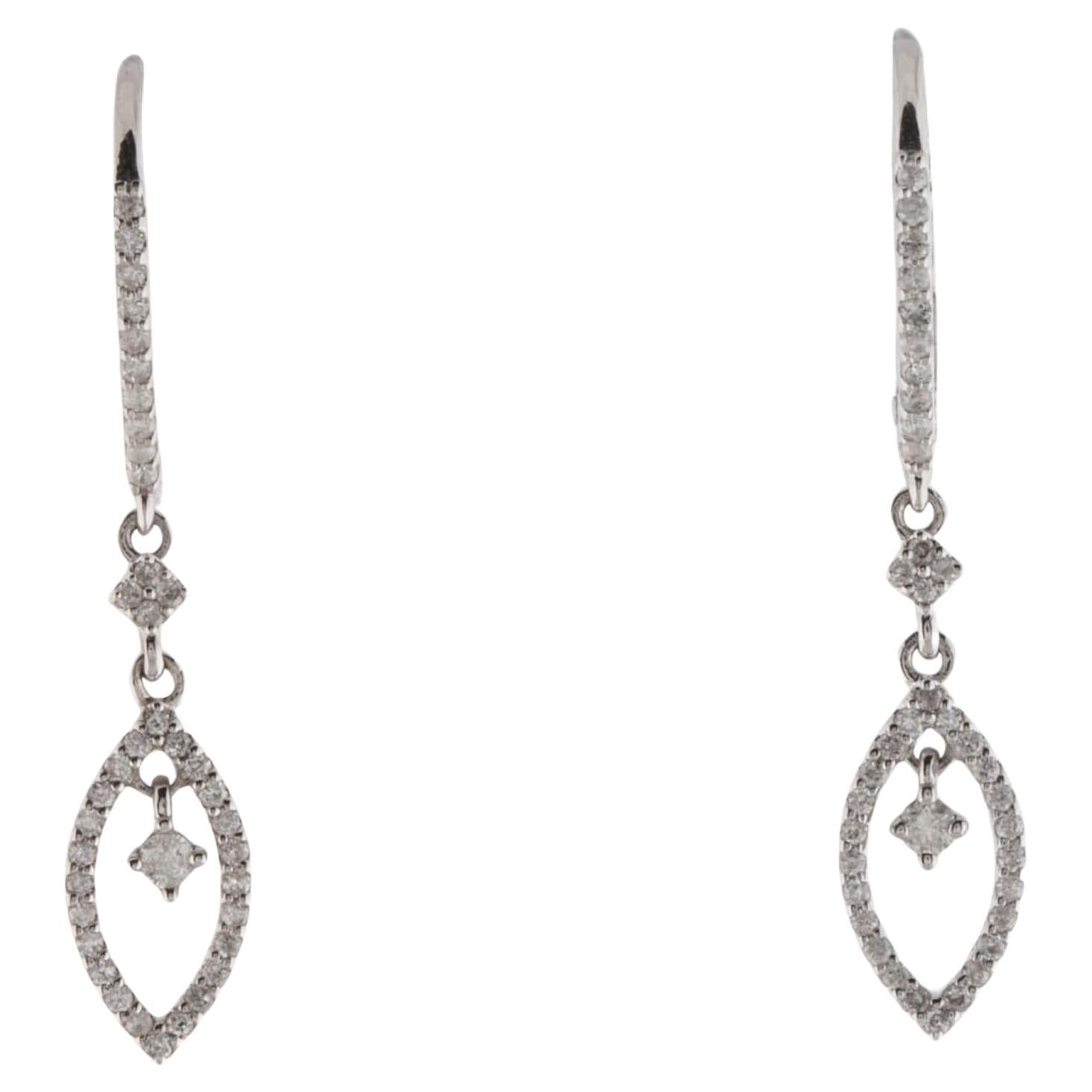 14K White Gold Rhodium-Plated Diamond Drop Earrings - 0.29ct Round Brilliant For Sale
