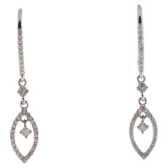 Boucles d'oreilles pendantes en or blanc 14 carats plaqué rhodium avec diamants ronds de 0,29 carat