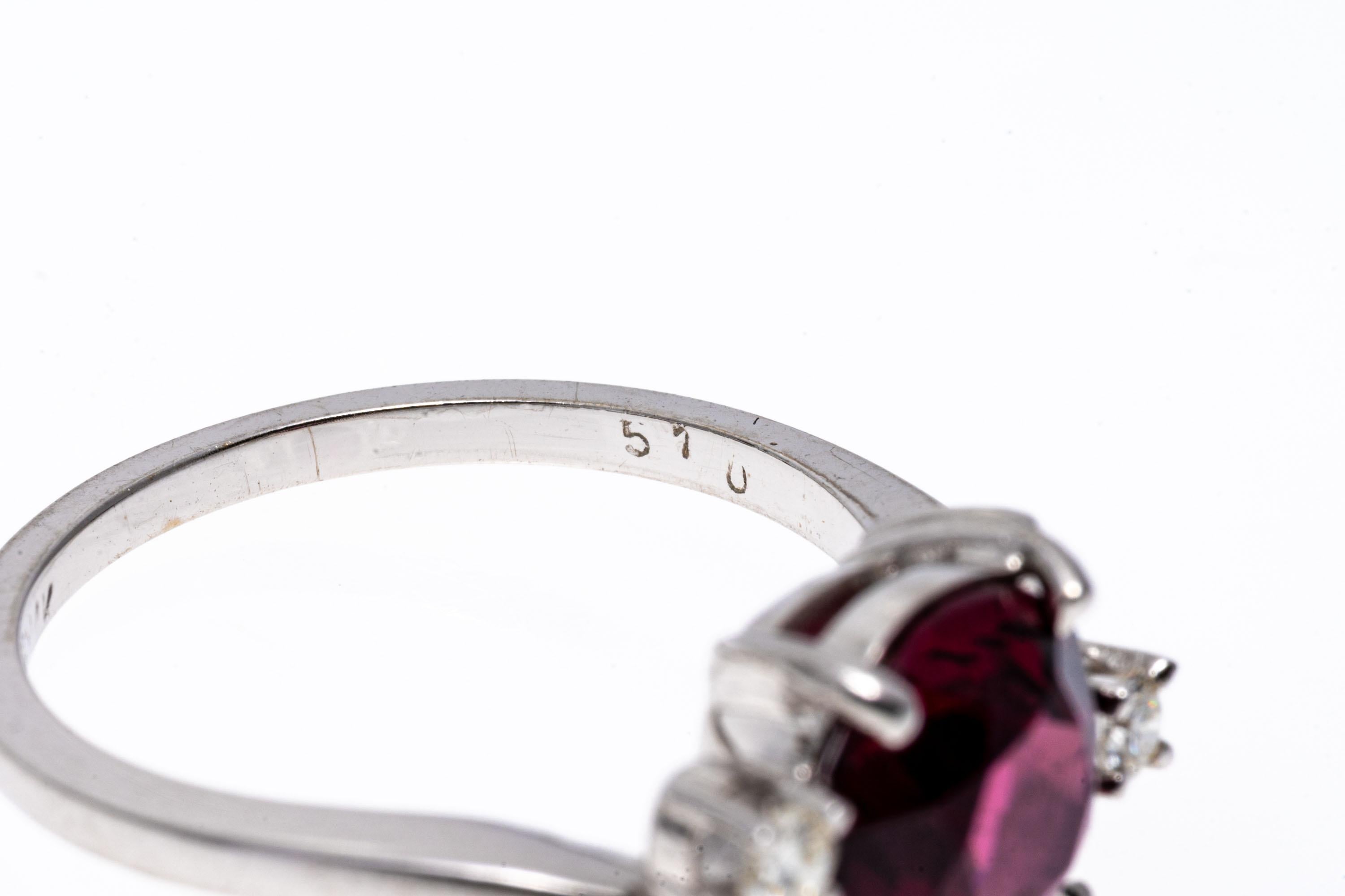 Round Cut 14k White Gold Rhodolite Garnet and Bypass Diamond Style Ring For Sale