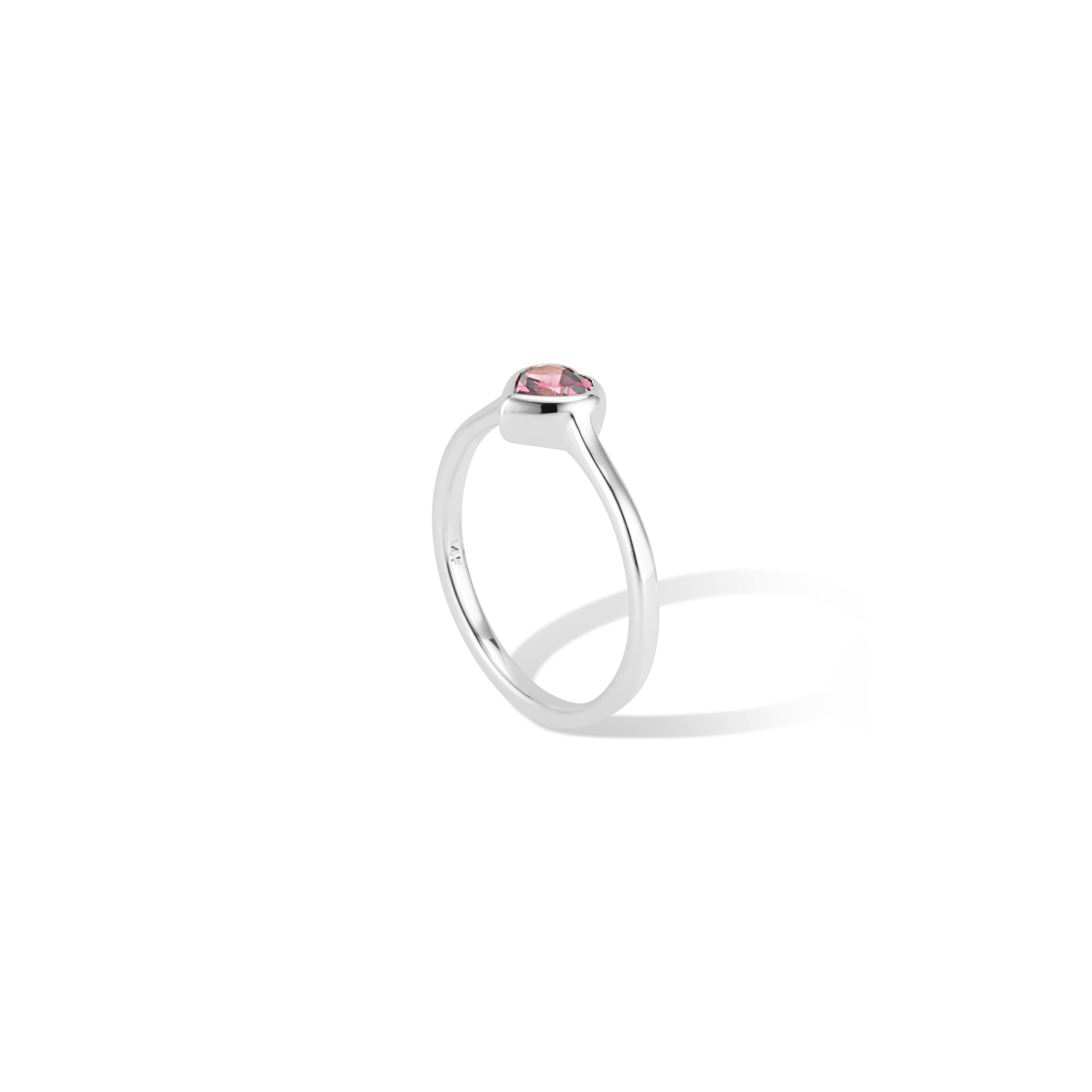 This petite Gold Heart Ring is perfect for stacking.
Featuring a striking ½ carat (.50tcw) Rhodolite Garnet Heart in a high polished 14k white gold bezel setting.
Available in 14k yellow, rose or  white gold.
Ring Size: US Size 6 - complimentary