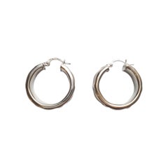 14K White Gold Ribbed Hoop Earrings #17625