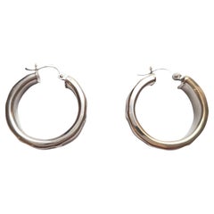 14K White Gold Ribbed Hoop Earrings #17625