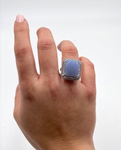 Faceted Chalcedony Ring with Diamonds in 14K White Gold Double Prong Setting