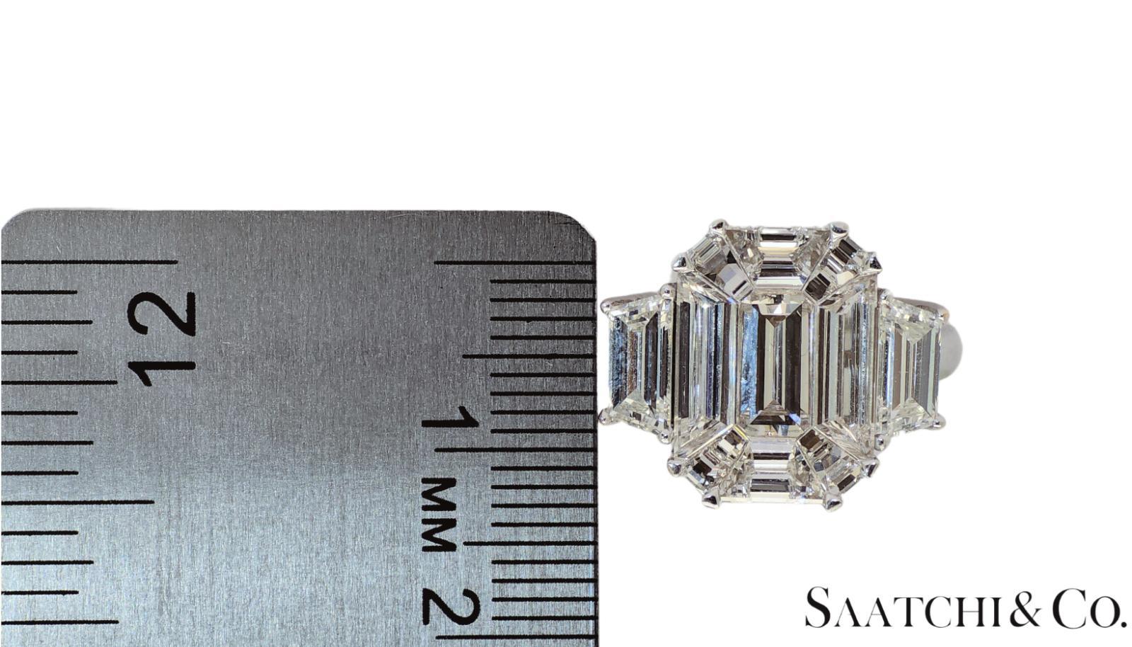 Anello in oro bianco 14K - Illusione di smeraldo da 6 carati, CVD (creato in laboratorio), misura 7, 7,8 grammi in vendita 2