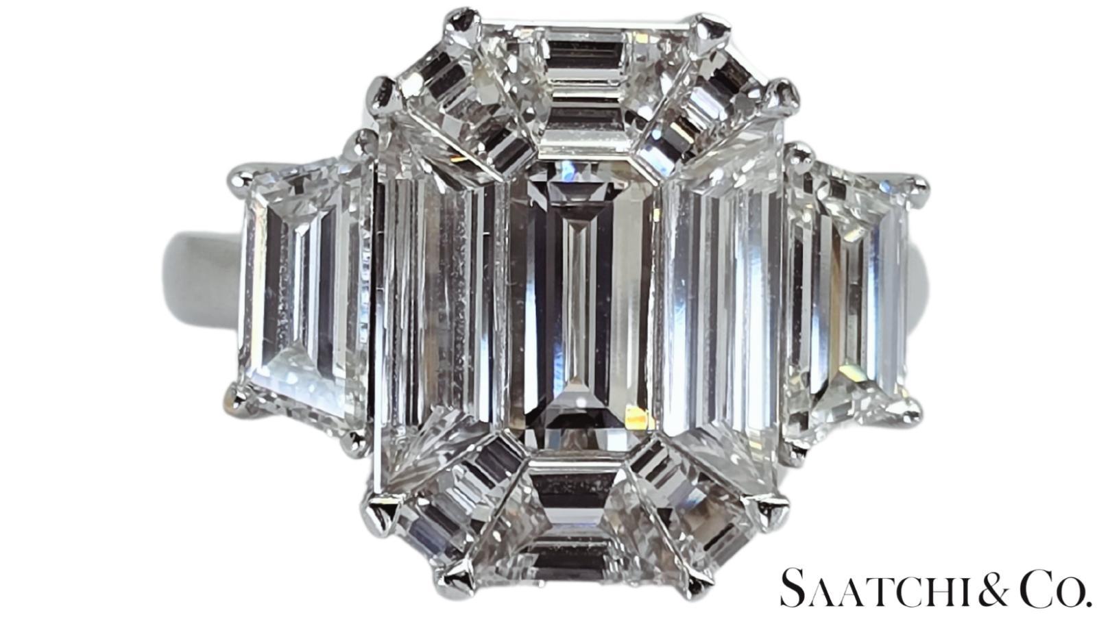 Anello in oro bianco 14K - Illusione di smeraldo da 6 carati, CVD (creato in laboratorio), misura 7, 7,8 grammi in vendita 3