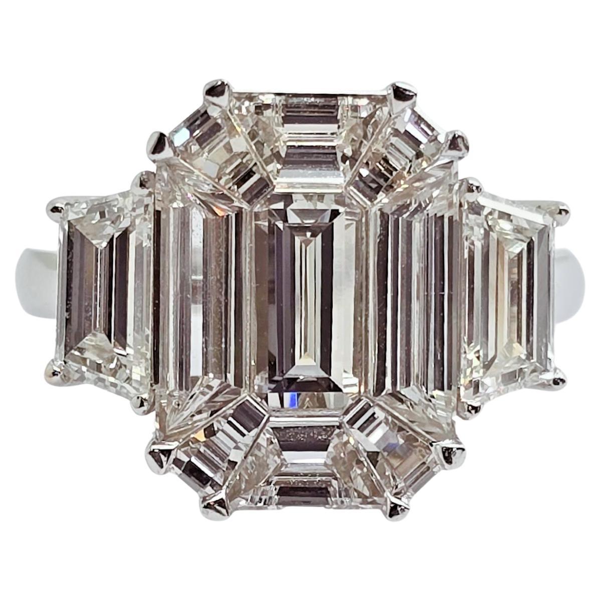 Anello in oro bianco 14K - Illusione di smeraldo da 6 carati, CVD (creato in laboratorio), misura 7, 7,8 grammi in vendita