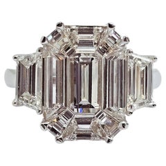 Anello in oro bianco 14K - Illusione di smeraldo da 6 carati, CVD (creato in laboratorio), misura 7, 7,8 grammi