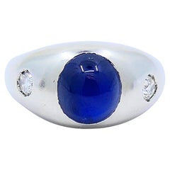 Bague Art déco en or blanc 14 carats avec cabochon de saphir et diamant