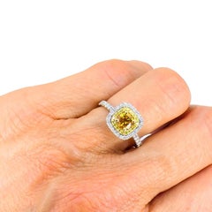 14k Weißgold Ring Fancy Gelb Orange Diamant GIA Double Halo Estate Jewelry