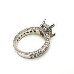 14K White Gold Ring Mounting with 3 Sides of Diamonds 1.35 Carat in Total Weight