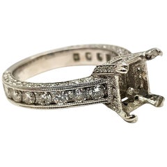 Vintage 14K White Gold Ring Mounting with 3 Sides of Diamonds 1.35 Carat in Total Weight