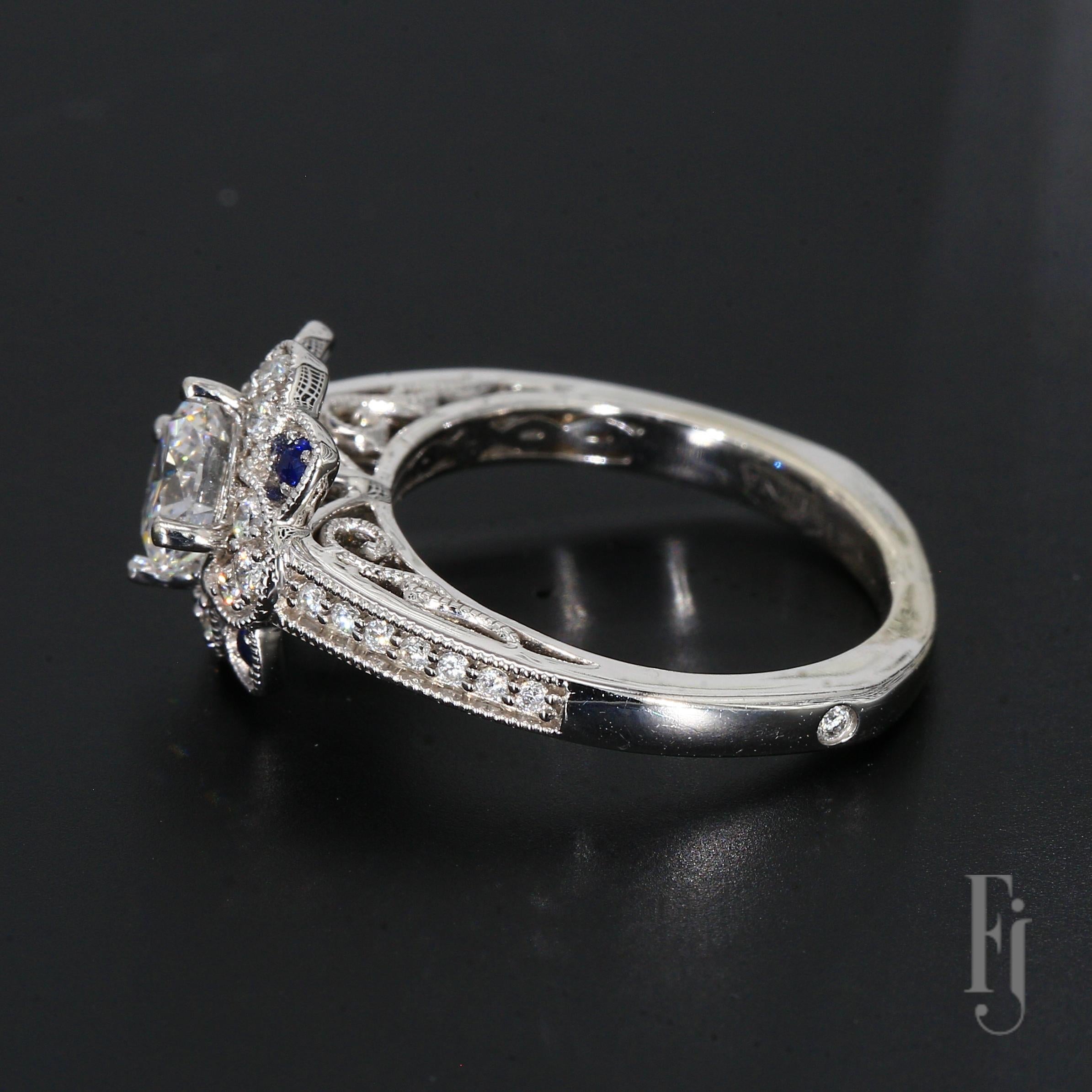 14k White Gold Ring Mounting with a 6.1mm Size Center Stone - Size 5.75 im Zustand „Gut“ im Angebot in Scottsdale, AZ