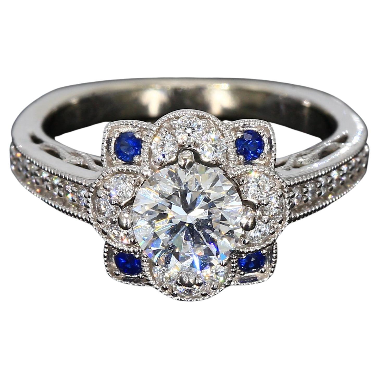 14k White Gold Ring Mounting with a 6.1mm Size Center Stone - Size 5.75