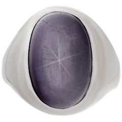 14k white gold Ring Oval cabochon plum star-sapphire