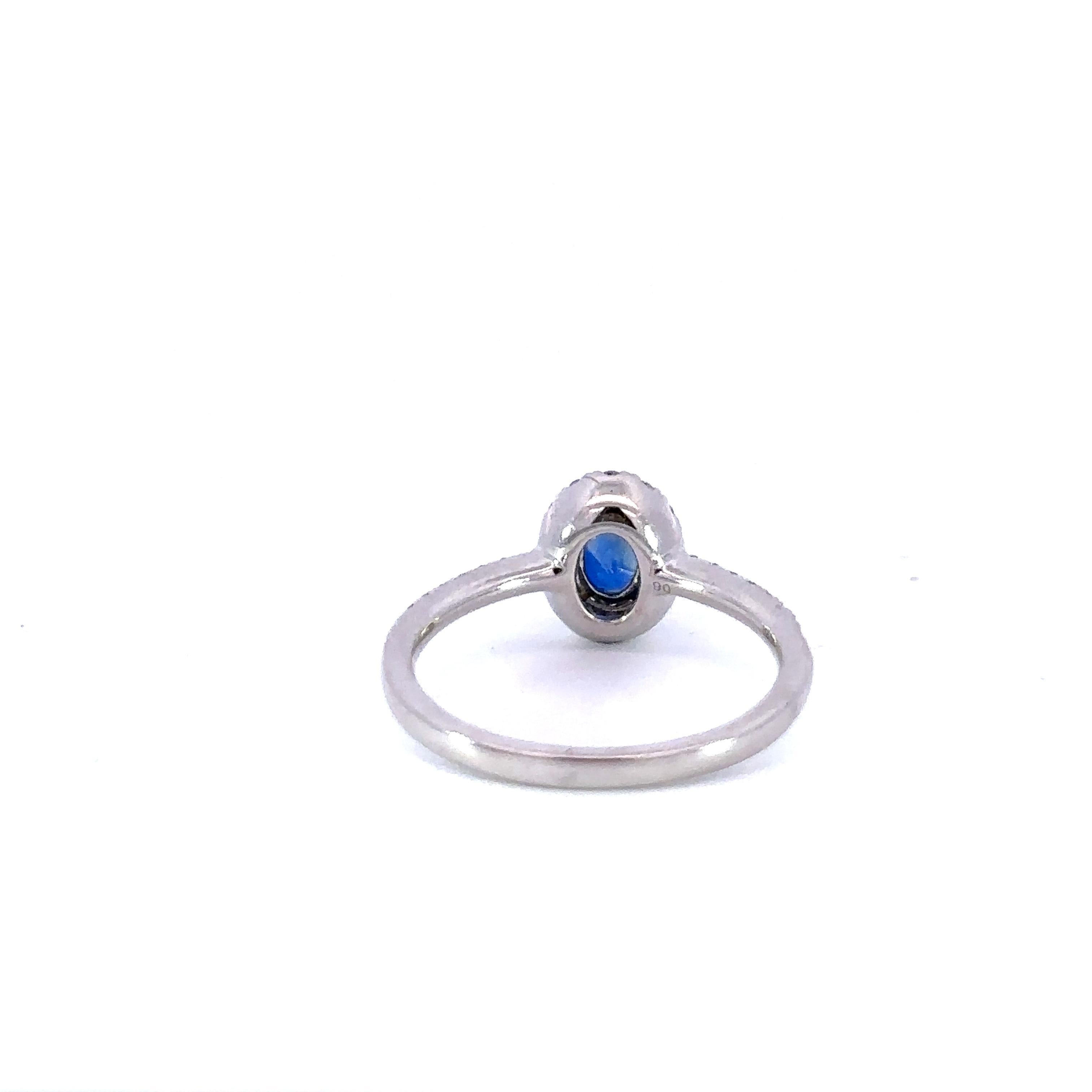 14K Weißgold Ring Oval Saphir W/Micro Pave Damen