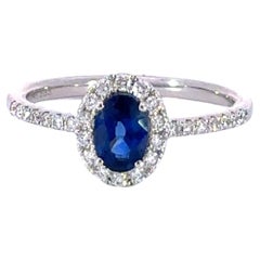 14K Weißgold Ring Oval Saphir W/Micro Pave