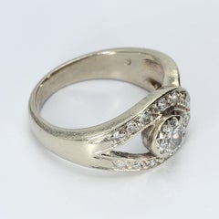 14k White Gold Ring with 0.58ct Round Diamond and Openwork Design