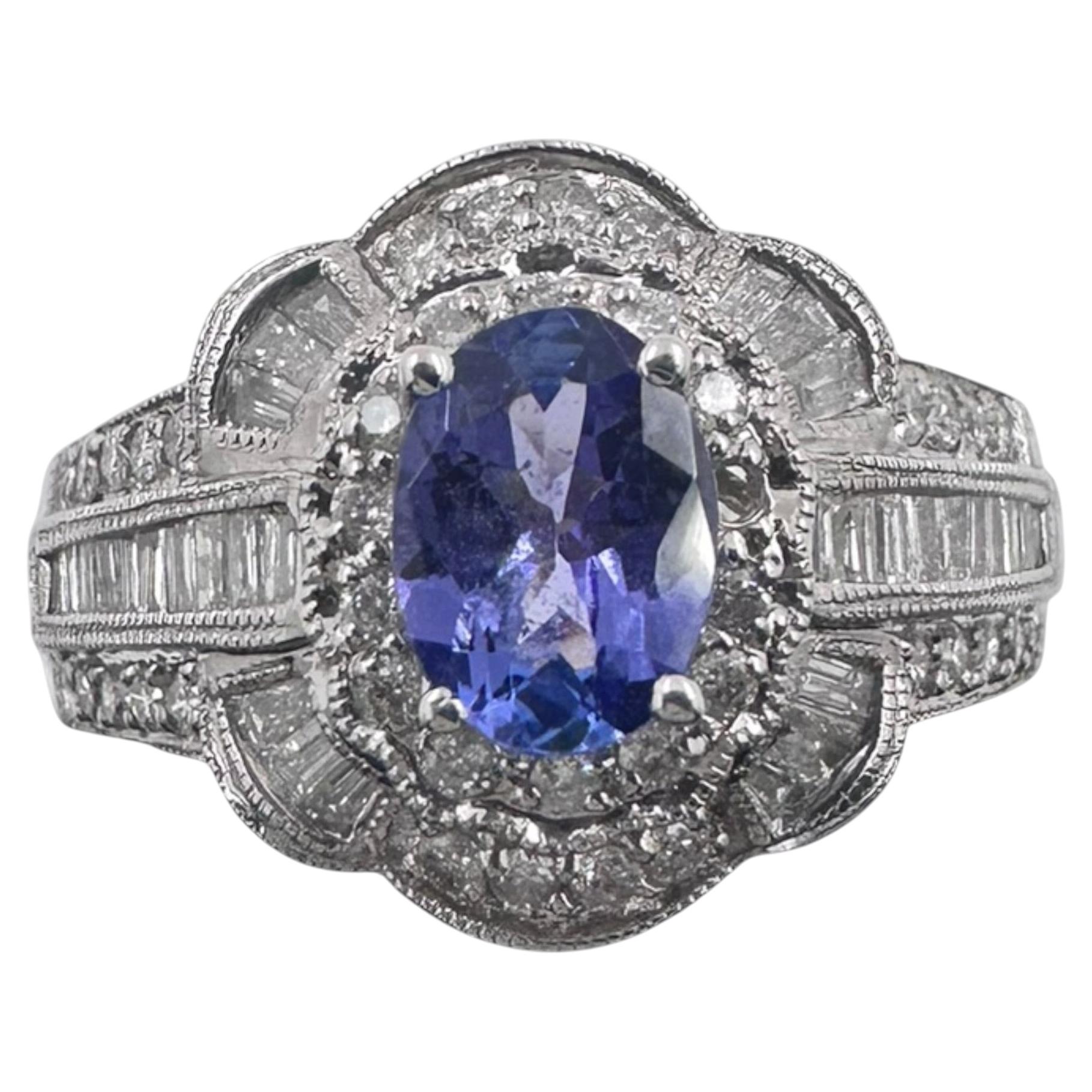 14K White Gold Ring with 0.75Ct. Tanzanite and Diamonds 1.60 Ct. (Size 9.00)