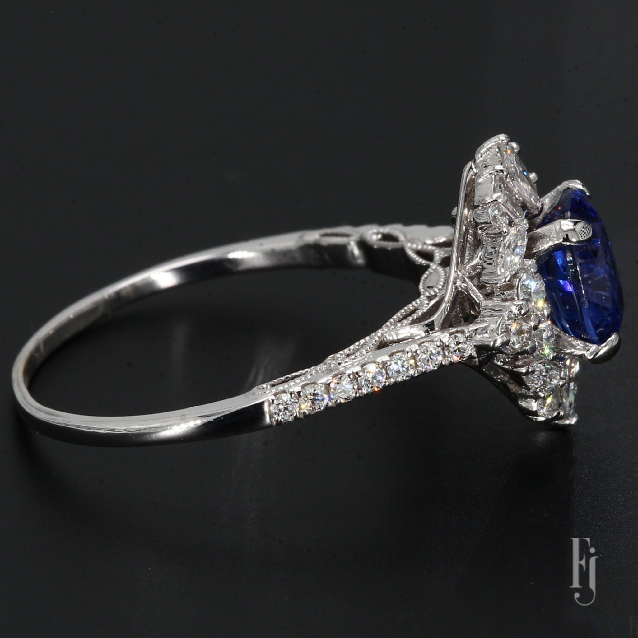 14k Weißgold Ring mit 1,2ct. Blauer Laborsaphir & Diamanten - Ringgröße 8.25 im Zustand „Relativ gut“ im Angebot in Scottsdale, AZ