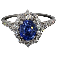 14k White Gold Ring with 1.2ct. Blue Lab Sapphire 
Diamonds - Ring Size 8.25