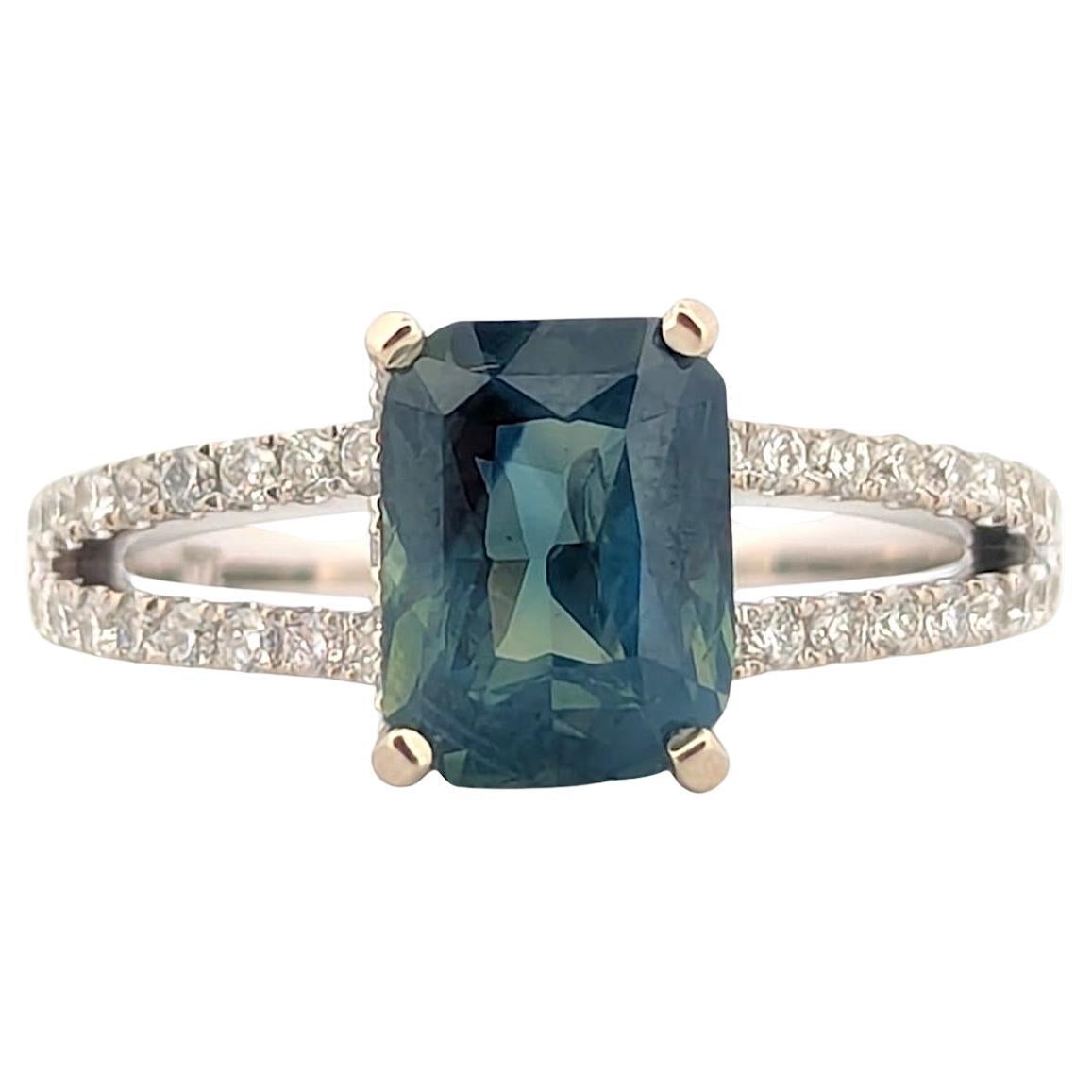 Evangeline  14K White Gold Ring With 1.5 CT Emerald Cut Bi-Colored Sapphire
