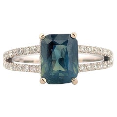 Evangeline  14K White Gold Ring With 1.5 CT Emerald Cut Bi-Colored Sapphire