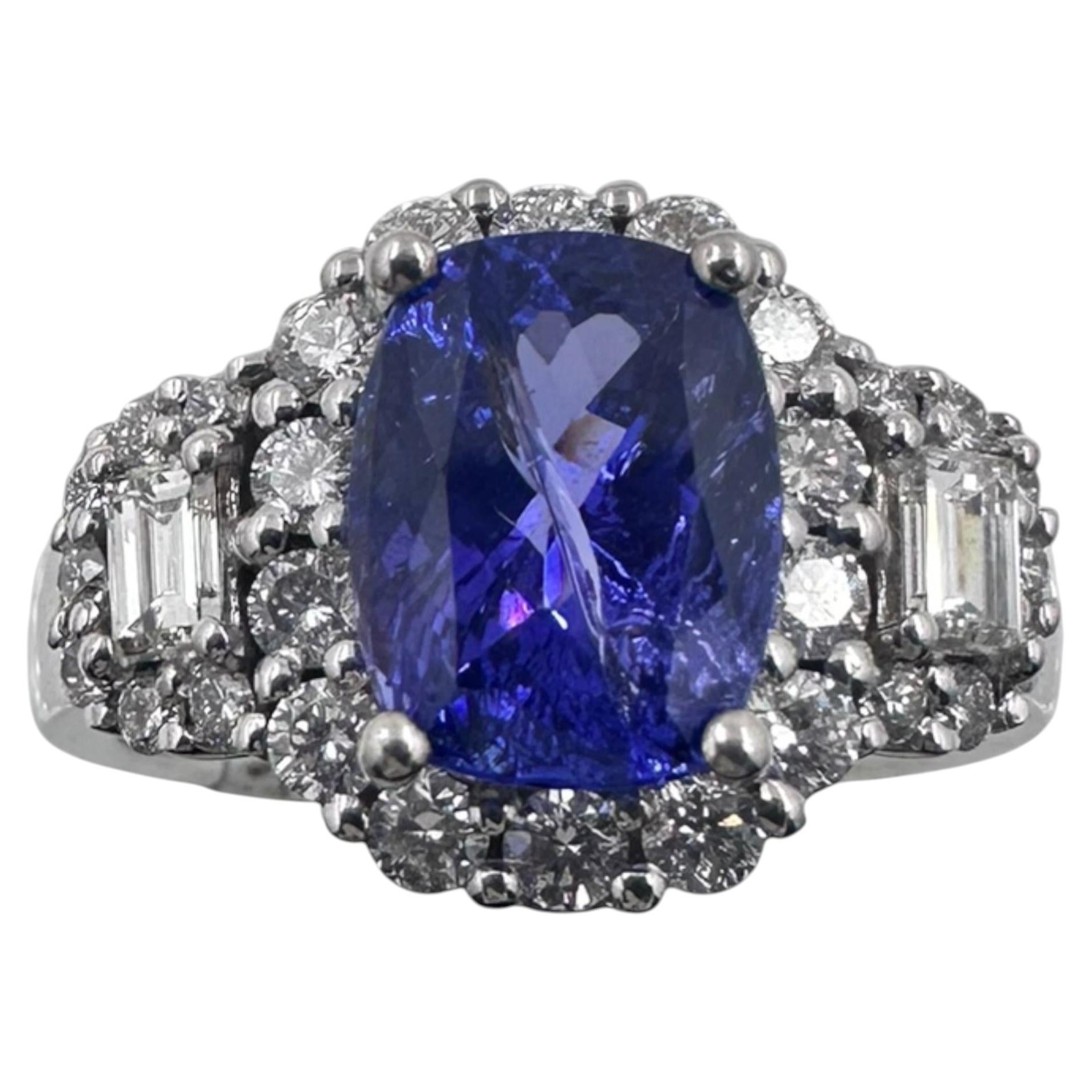 14K White Gold Ring with 1.50Ct. Tanzanite and Diamonds 1.00 Ct. (Size 6.00)