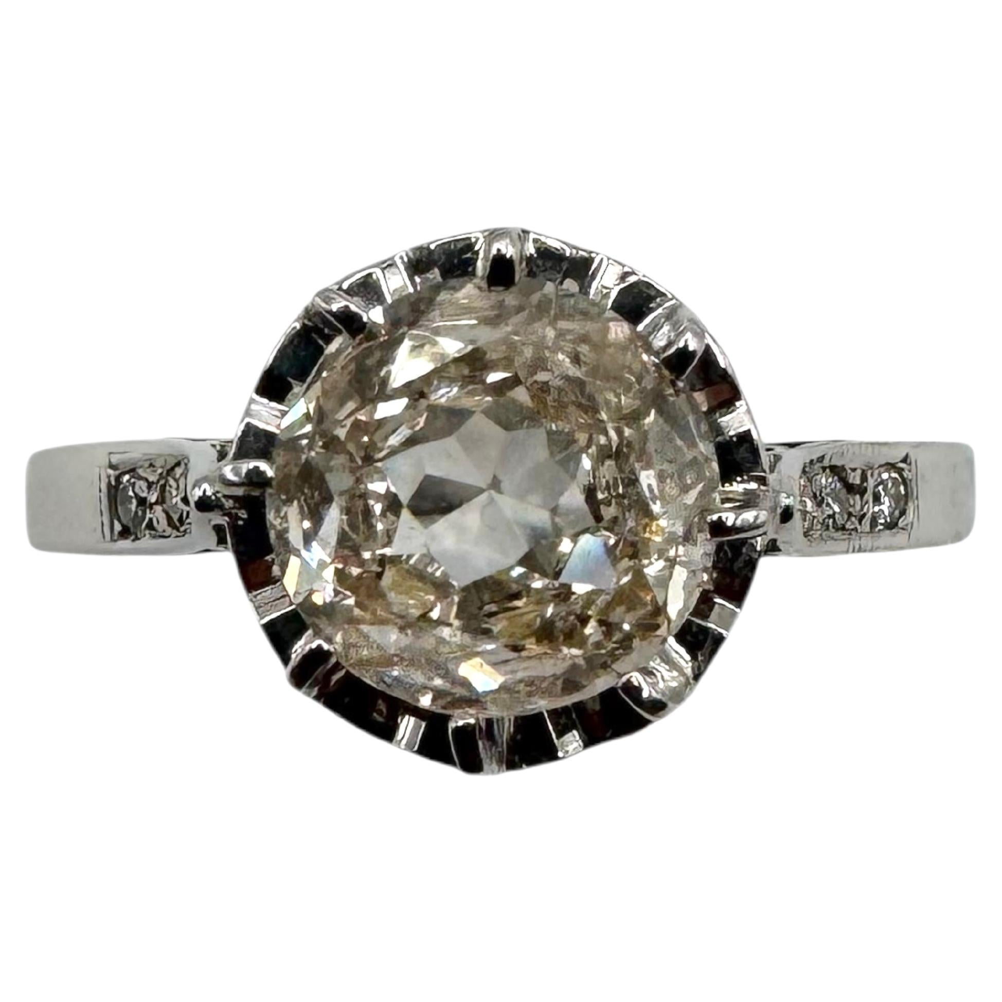 Anello in oro bianco 14K con diamante marrone chiaro taglio Brilliante da 1,71 carati in vendita