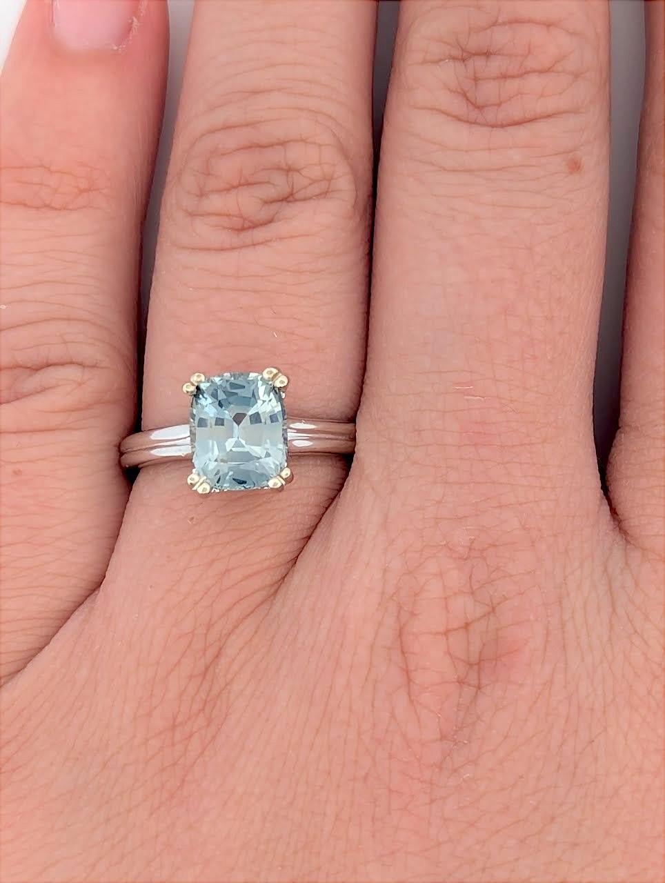 Modern Liana  14K White Gold Ring with 2.50ct Sapphire & 0.08ctw Hidden Diamond Halo For Sale