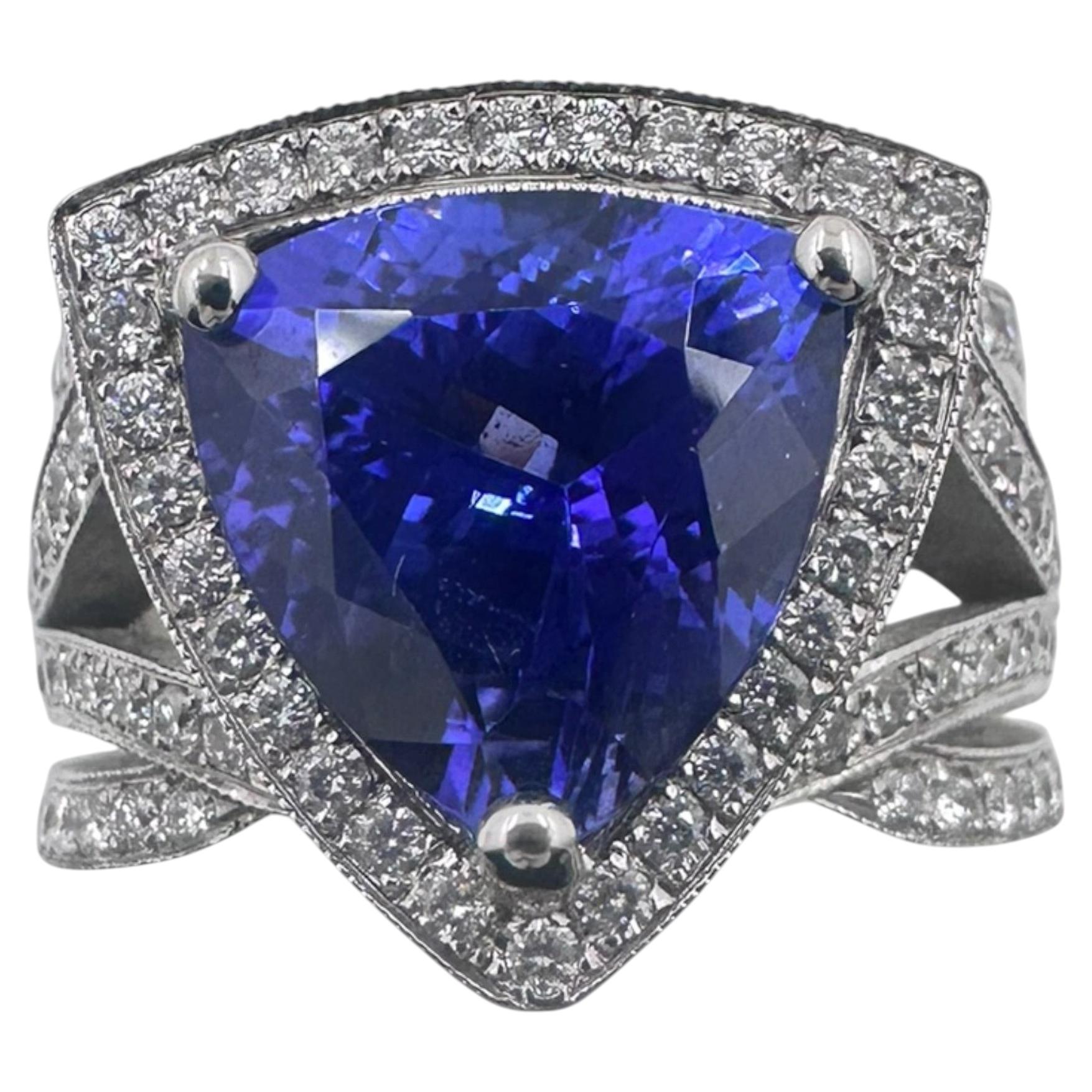 14K White Gold Ring with 4.95Ct. Tanzanite and Diamonds 1.30 Ct. (Size 6.00)
