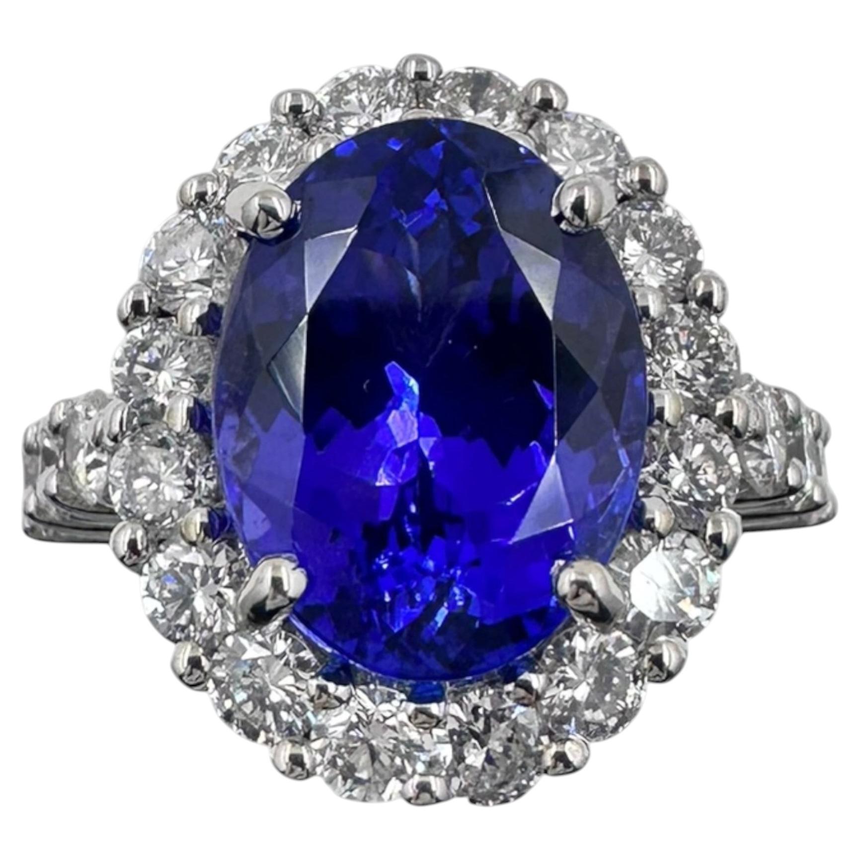 14K White Gold Ring with 7.28Ct. Tanzanite and Diamonds 2.15 Ct. (Size 6.50)