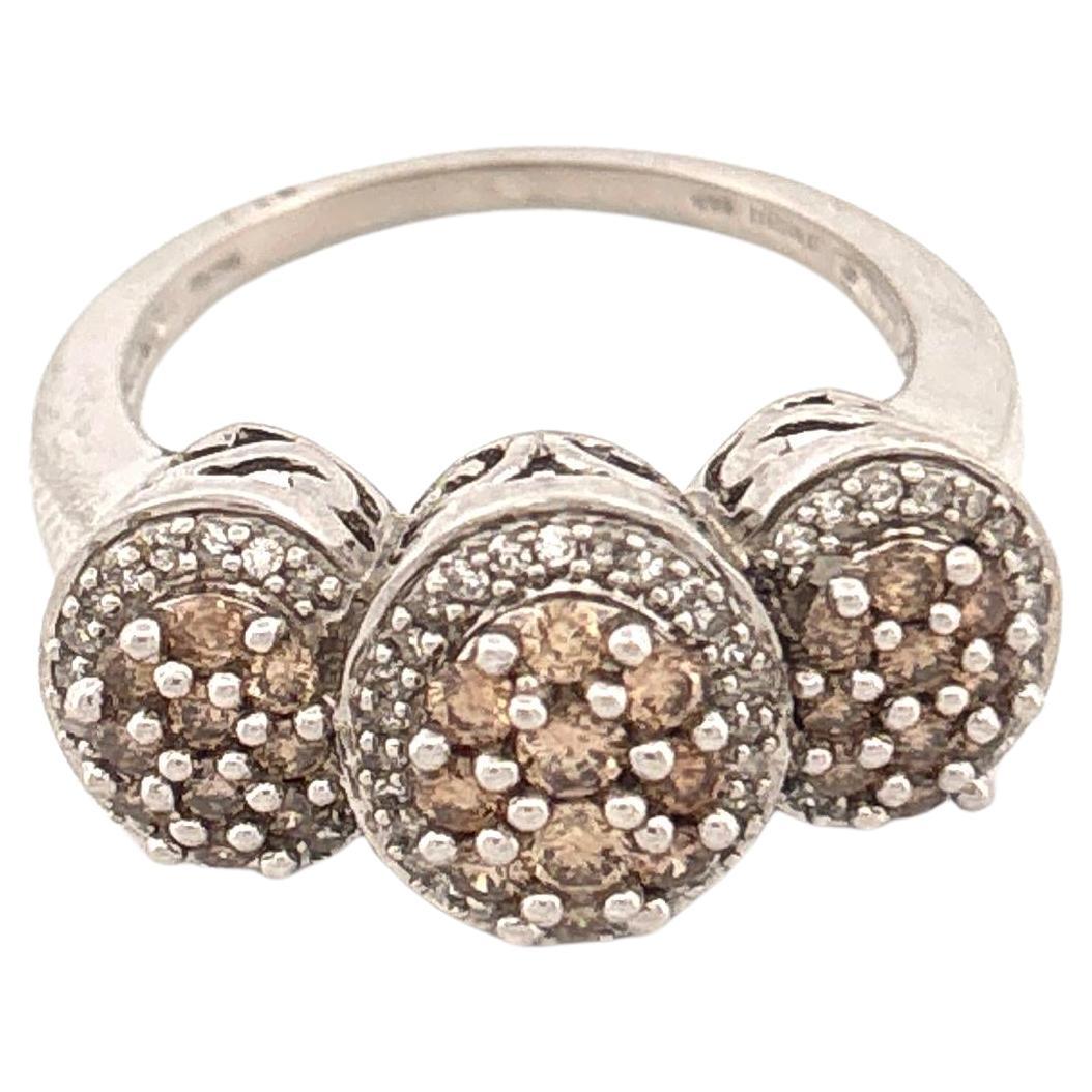 14K White Gold Ring With Champagne Diamonds With Round Settings For Sale
