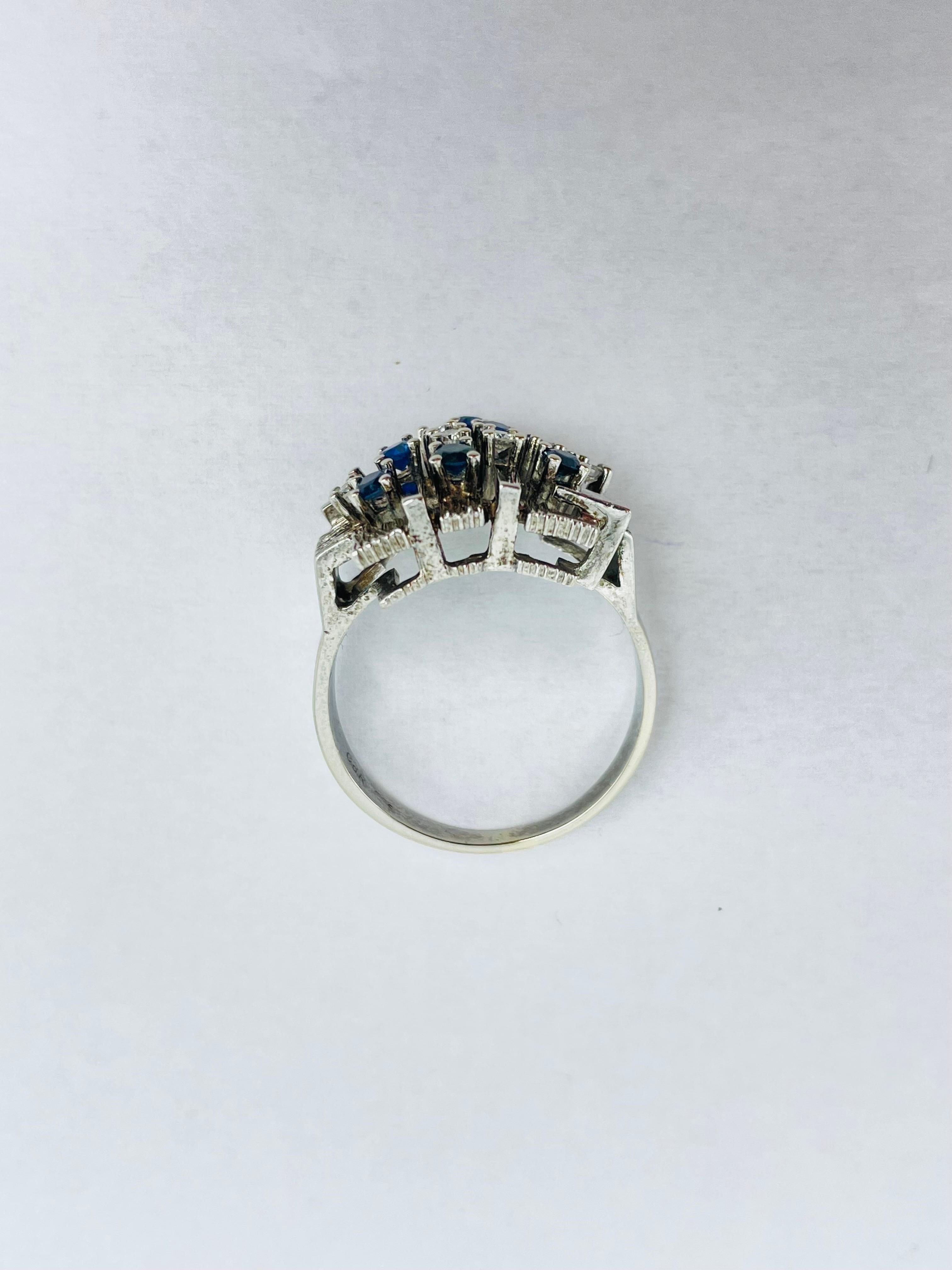 Brilliant Cut 14k White Gold Ring with Diamonds and Sapphires For Sale