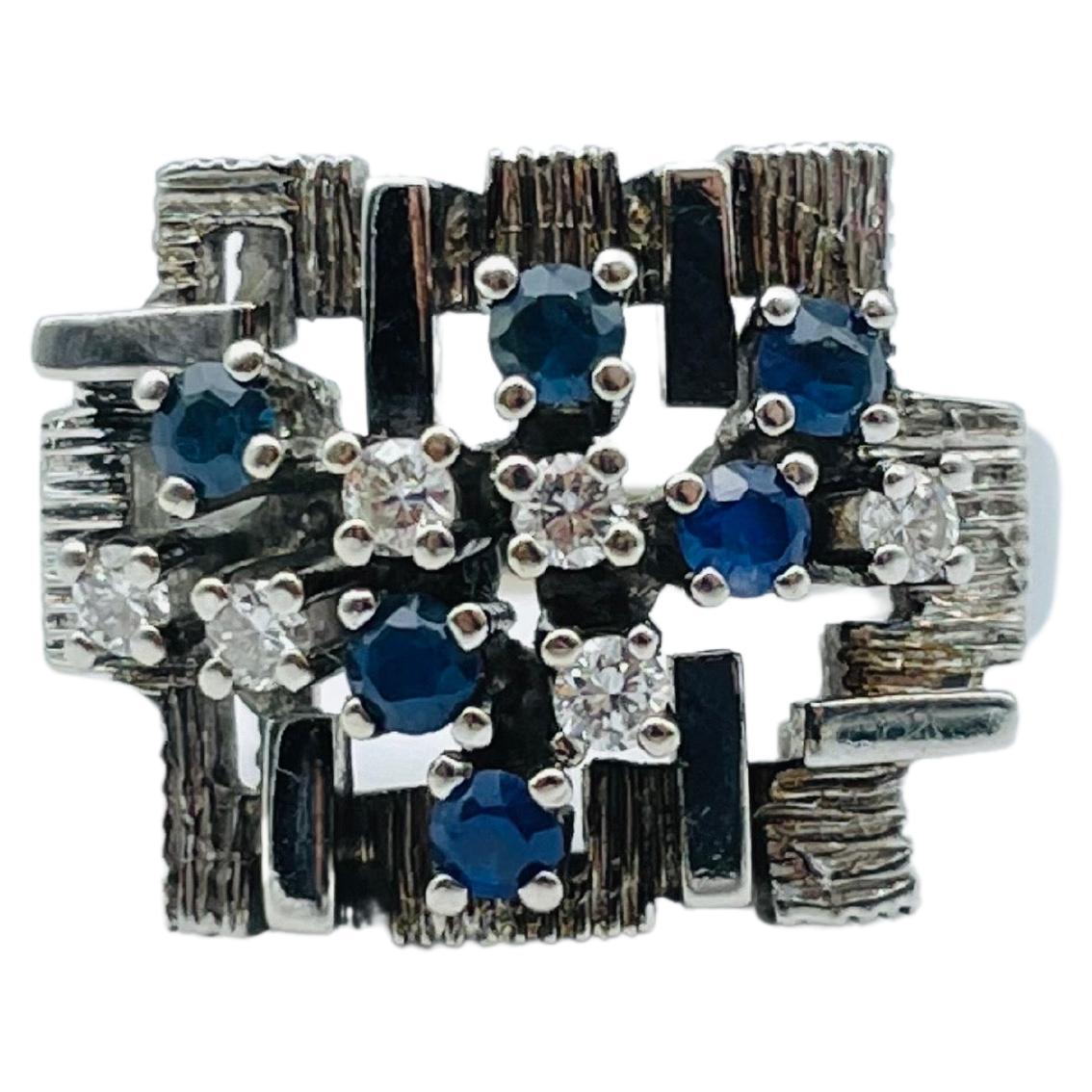 14k White Gold Ring with Diamonds and Sapphires For Sale