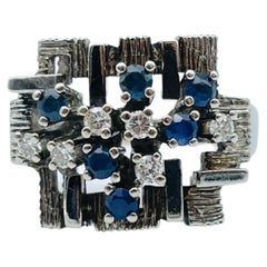 Vintage 14k White Gold Ring with Diamonds and Sapphires